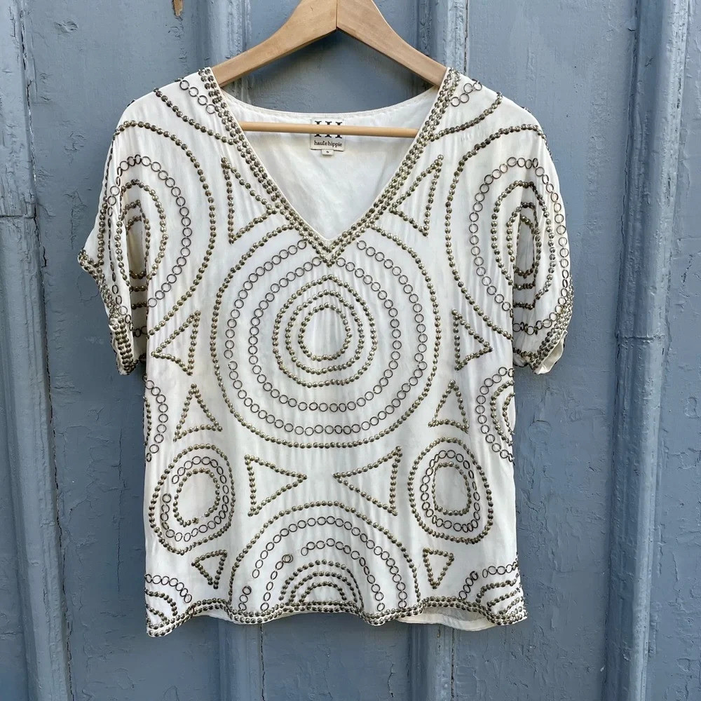 Haute Hippie embellished silk blouse, size small